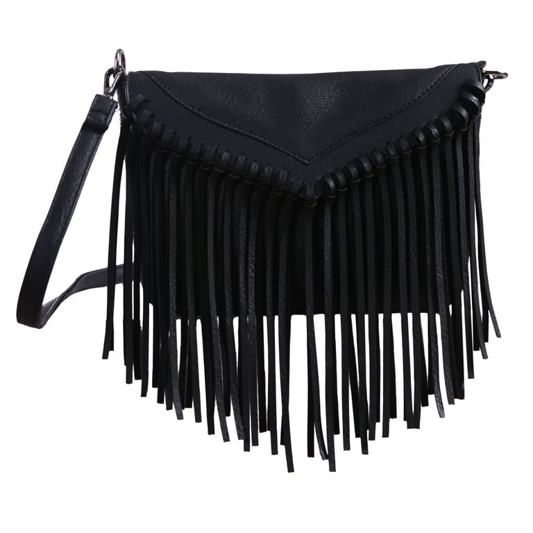 Hde Women's Leather Hobo Fringe Crossbody Tassel Purse Vintage Small Handbag