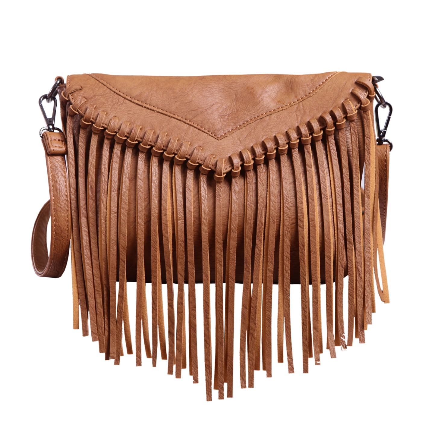 HDE Leather Envelope Fringe Shoulder Bag Tassel Crossbody Handbag Women's  Purse (Camel)