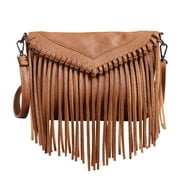 HDE Leather Envelope Fringe Shoulder Bag Tassel Crossbody Handbag Womens Purse Camel