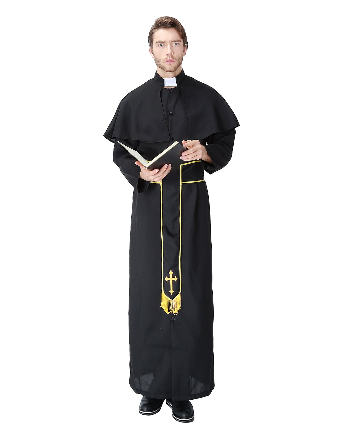 HDE Men's Priest Costume Halloween Party Outfit Traditional Vestments With Robe Collar and Sash Adult One Sized