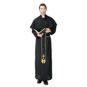 HDE Mens Priest Costume Halloween Party Outfit الاحتفالات التقليدية مع الياقة الرداء و Sash Adult One Sized