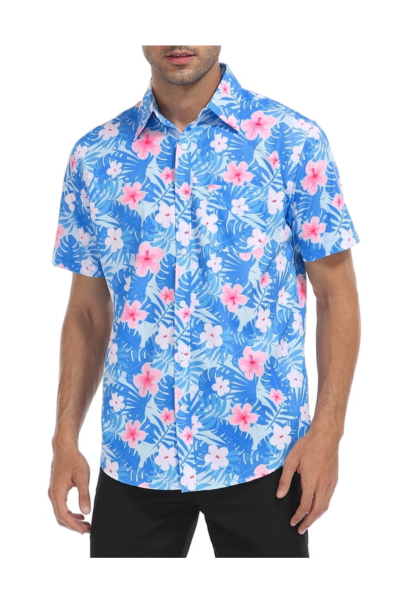Mens Casual Button Down Shirt S-5XL Big Short Sleeve Floral Hawaiian Print Hawaiian Floral - S