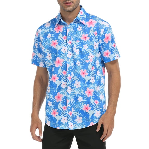 HDE Mens Casual Button Down Shirt S-5XL Big Short Sleeve Floral Hawaiian Print Hawaiian Floral - XXL