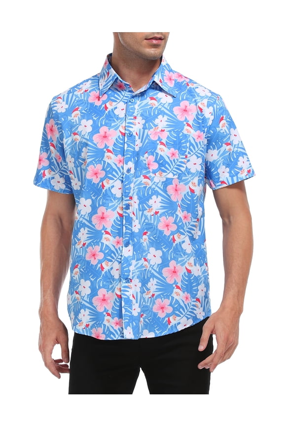 Mens Hawaiian Christmas Button Down Shirts S-5XL Short Sleeve Tropical Shirt Hawaiian Santa - 5XL