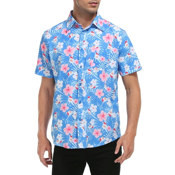 HDE Mens Hawaiian Christmas Button Down Shirts S-5XL Short Sleeve Tropical Shirt Hawaiian Santa - XL