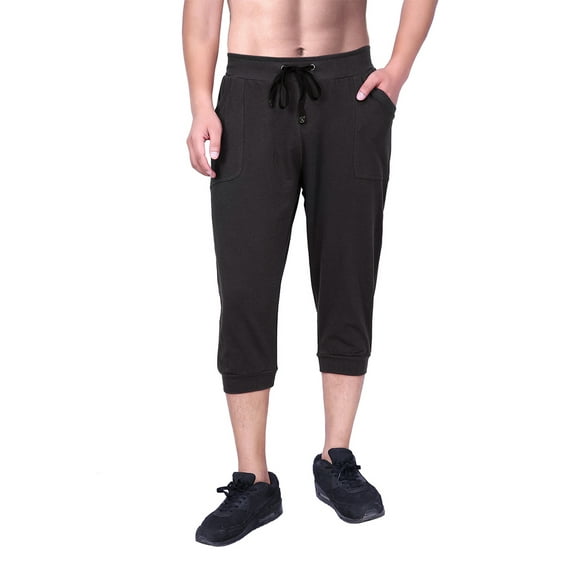 HDE Mens Workout Jogger Pants Casual Elastic Waistband Sport Training Yoga Capri