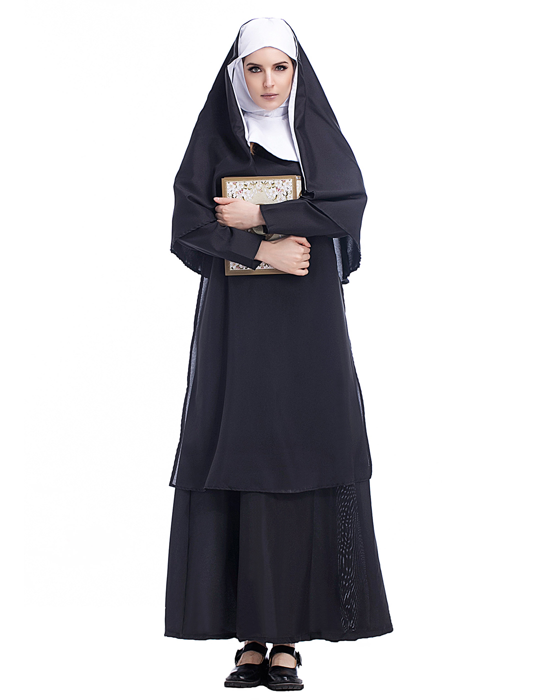 HDE Nun Costume for Women Traditional Adult Sister Black Robe and Habit Religious Halloween Costumes - image 1 of 4