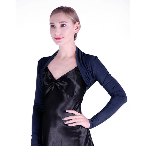 HDE Open Front Shrugs for Women Long Sleeve Bolero Cropped Cardigan Sweater S-4X (Navy Blue)