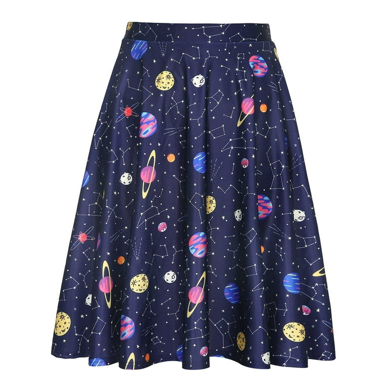 スカート Celestial HDE Outer Space Galaxy Skirt, Flowy Pleated Skater Design