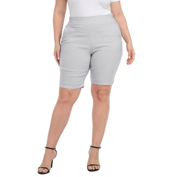 HDE Plus Size Bermuda Shorts Mid Rise 10" Inseam Pull On Shorts with Pockets Cool Gray 4X