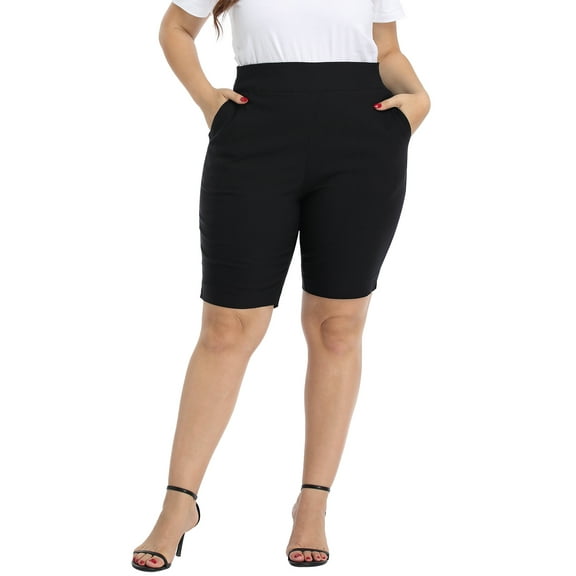 HDE Plus Size Bermuda Shorts for Women with Pockets Black 2X