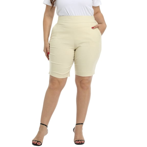 HDE Plus Size Bermuda Shorts for Women with Pockets Khaki 2X