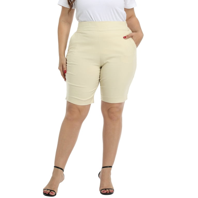 HDE Plus Size Bermuda Shorts for Women with Pockets Khaki 3X
