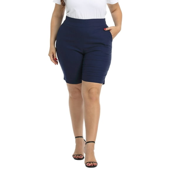 HDE Plus Size Bermuda Shorts for Women with Pockets Navy 1X