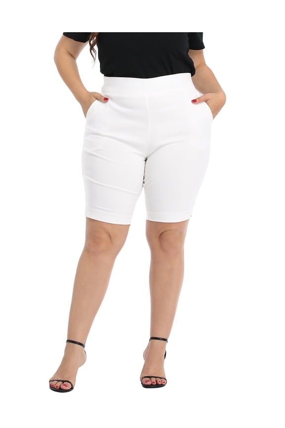 Plus Size Bermuda Shorts for Women with Pockets White 1X