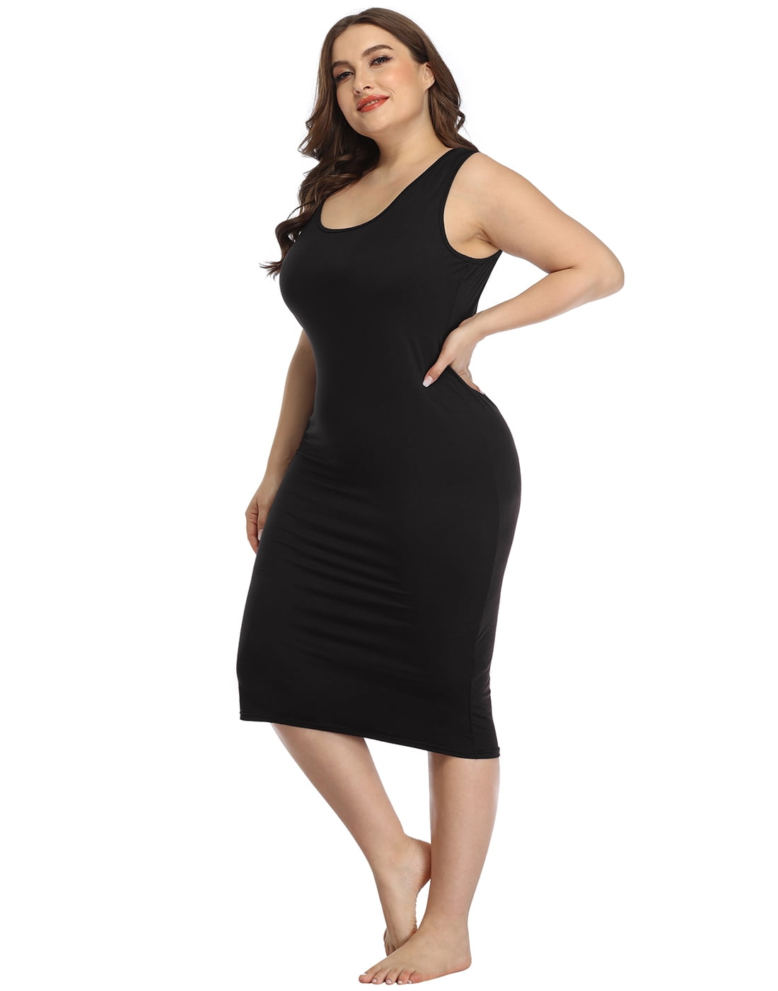 HDE Plus Size Bodycon Midi Dress Casual Fitted Jersey Tank Everyday Sundress Black 18 20 Plus Walmart