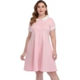 thumbnail image 1 of HDE Plus Size Peter Pan Collar Dress Fit and Flare Collared Casual Skater Dress Pink 2X, 1 of 6