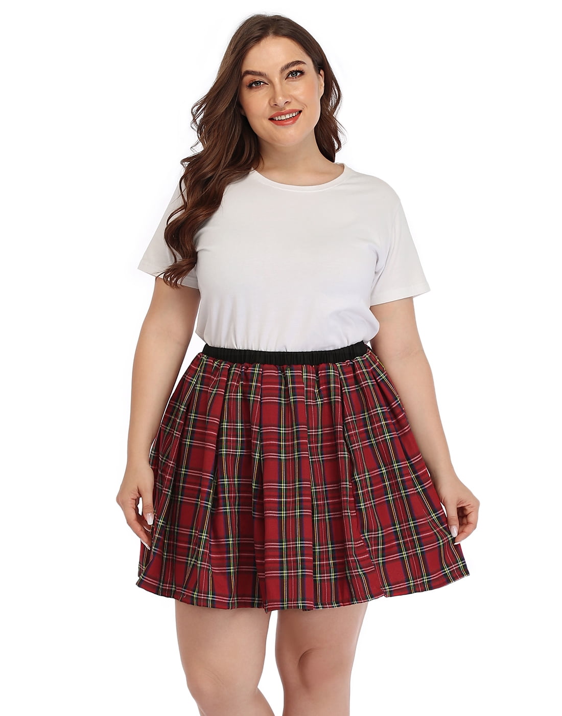 Plaid Skirt Plus Size Skater Skirt Quilt Mini Skirt Outfit Ideas