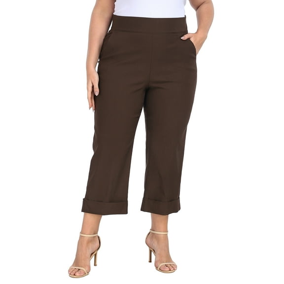 HDE Plus Size Pull On Capris for Women Dark Brown - 1X