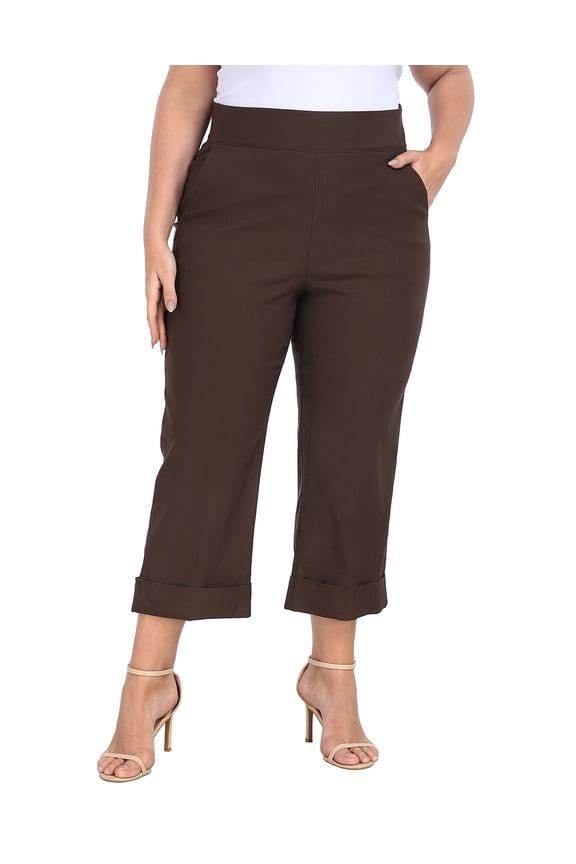 Plus Size Pull On Capris for Women Dark Brown - 3X