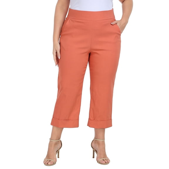 HDE Plus Size Pull On Capris for Women Dark Coral - 1X