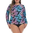 thumbnail image 1 of HDE Plus Size Rash Guard for Women UPF 50 Quick Dry Long Sleeve Swim Top Hawaiian Black - 3X, 1 of 5