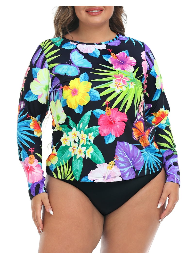 HDE Women's UV Rash Guard Shirt, Plus Size, Quick Dry, Long Sleeve