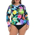thumbnail image 1 of HDE Plus Size Rash Guard for Women UPF 50 Quick Dry Long Sleeve Swim Top Retro Paradise - 3X, 1 of 5