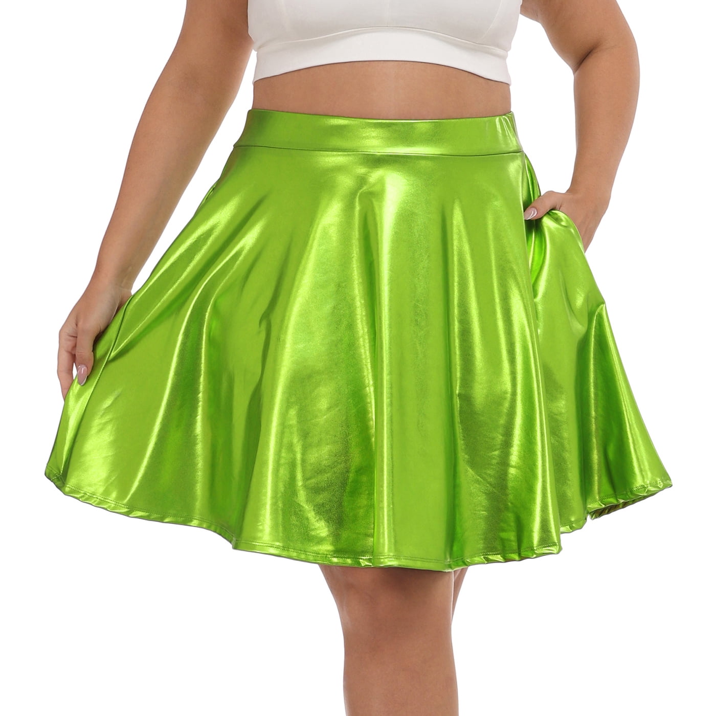 Plus Size Holographic Silver Skirt Rave Dress HDE Womens Shiny