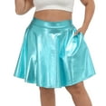 thumbnail image 1 of HDE Plus Size Shiny Metallic Skater Skirt High Waisted Holographic Pleated Skirt Teal 4X, 1 of 6
