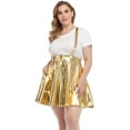 thumbnail image 1 of HDE Plus Size Shiny Metallic Suspender Skirt High Waisted Holographic Rave Skirt (Gold Foil, 3X), 1 of 6