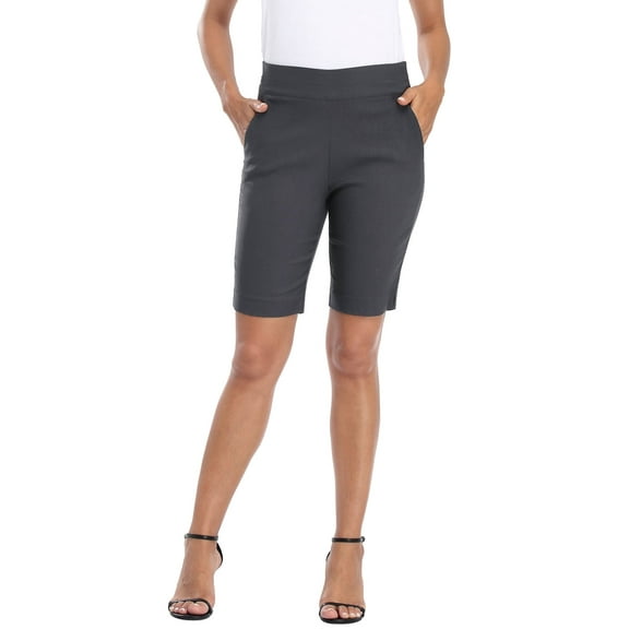 HDE Pull On Bermuda Shorts For Women Mid Rise 10" Inseam Shorts with Pockets Charcoal S