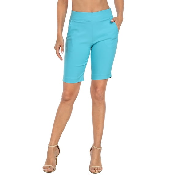 HDE Pull On Bermuda Shorts For Women Mid Rise 10" Inseam Shorts with Pockets Ocean Blue - XL