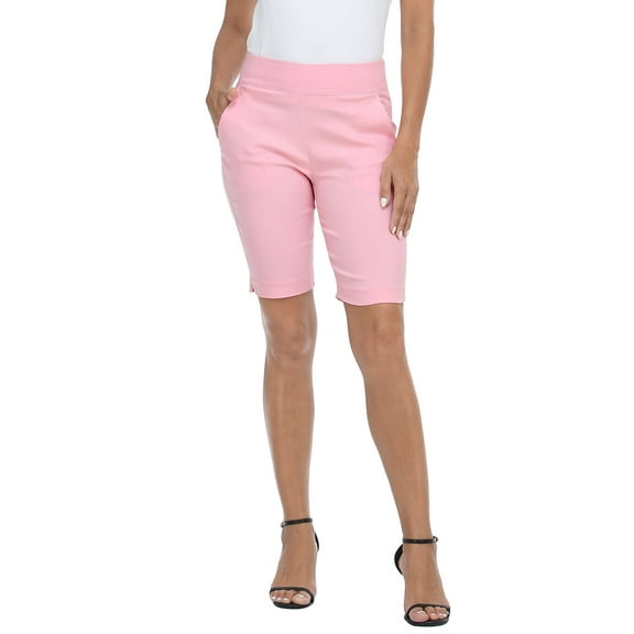 HDE Pull On Bermuda Shorts For Women Mid Rise 10" Inseam Shorts with Pockets Pink M