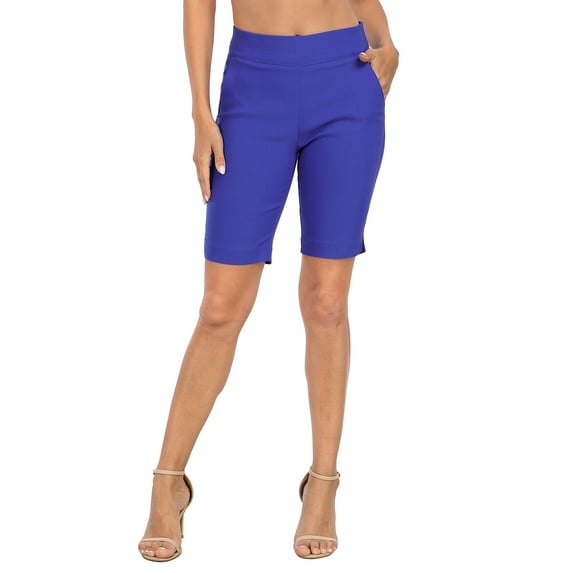 HDE Pull On Bermuda Shorts For Women Mid Rise 10" Inseam Shorts with Pockets Royal Blue - L
