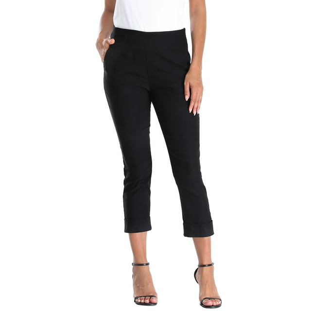 HDE Pull On Capri Pants For Women with Pockets Elastic Waist Cropped ...