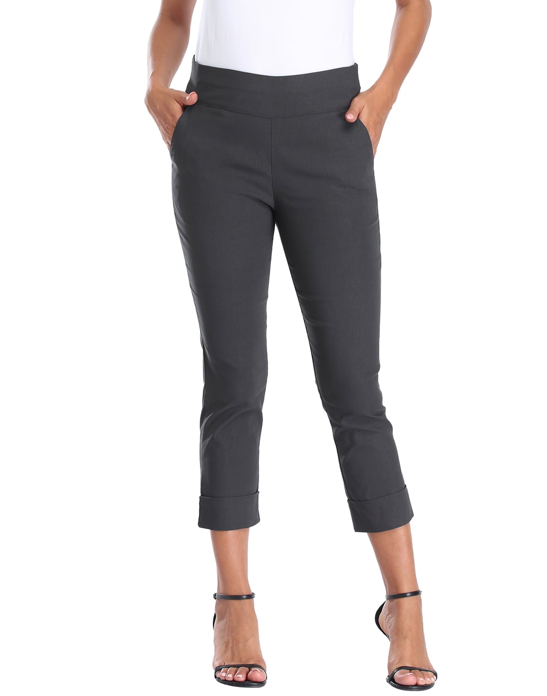 HDE Pull On Capri Pants For Women with Pockets Elastic Waist Cropped
