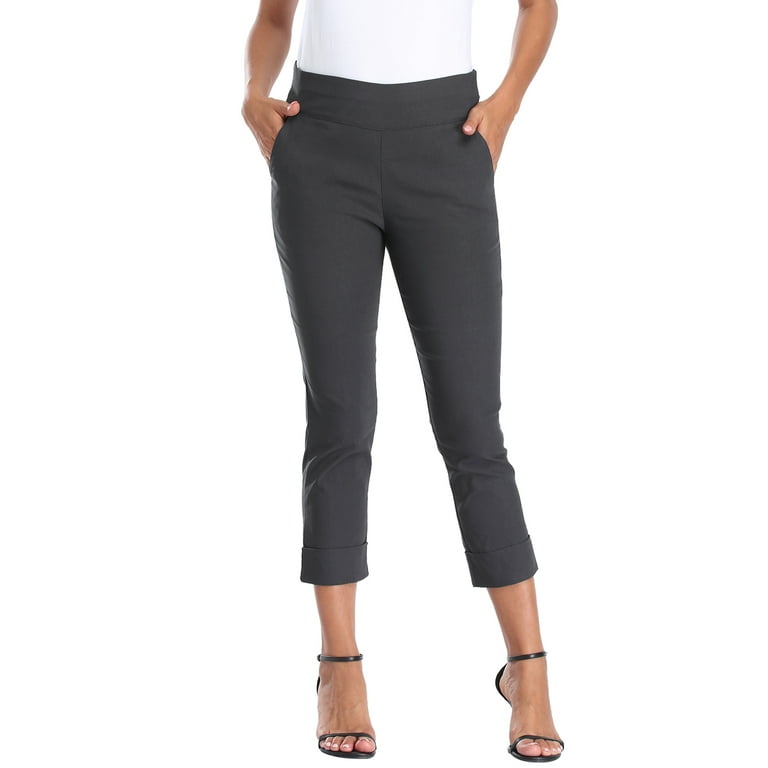 HDE Pull On Capri Pants For Women with Pockets Elastic Waist Cropped Pants  Charcoal - S 