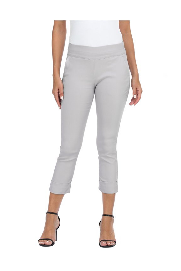 Pull On Capri Pants For Women with Pockets Elastic Waist Cropped Pants Cool Gray M