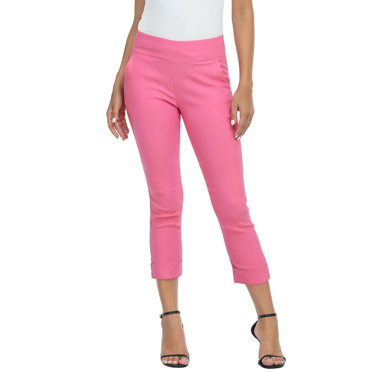 HDE Pull On Capri Pants For Women with Pockets Elastic Waist Cropped Pants  Hot Pink L 