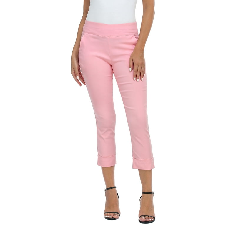 HDE Pull On Capri Pants For Women with Pockets Elastic Waist Cropped Pants  Pink M