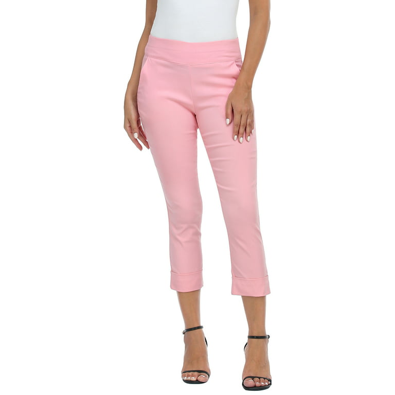 HDE Pull On Capri Pants For Women with Pockets Elastic Waist Cropped Pants  Pink S