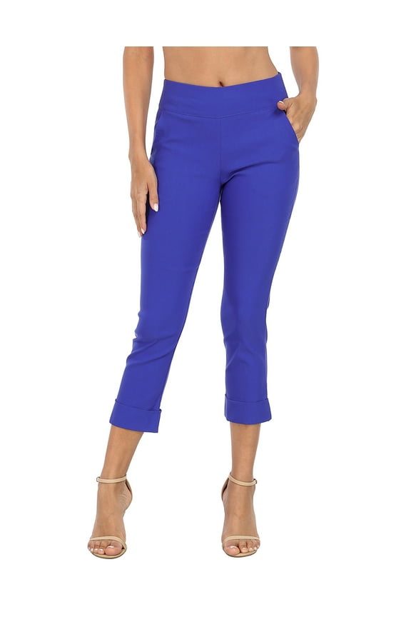 Pull On Capri Pants For Women with Pockets Elastic Waist Cropped Pants Royal Blue - M