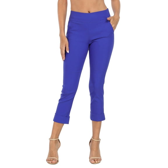 HDE Pull On Capri Pants For Women with Pockets Elastic Waist Cropped Pants Royal Blue - XL