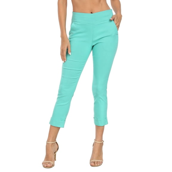 HDE Pull On Capri Pants For Women with Pockets Elastic Waist Cropped Pants Turquoise - XL