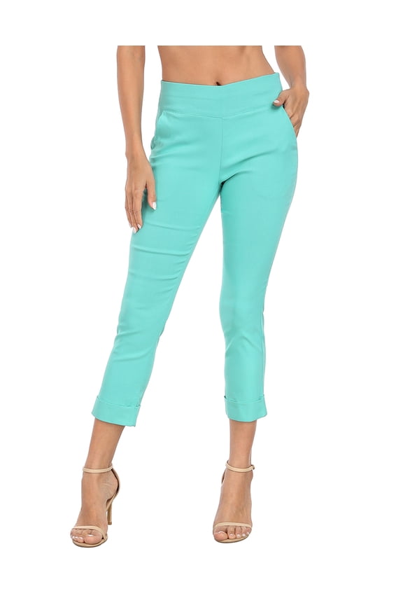 Pull On Capri Pants For Women with Pockets Elastic Waist Cropped Pants Turquoise - XL