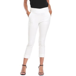 HDE Pull On Capri Pants For Women with Pockets Elastic Waist Cropped Pants White - M