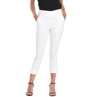 HDE Pull On Capri Pants For Women with Pockets Elastic Waist Cropped Pants White - XXL