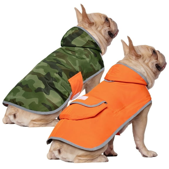 HDE Reversible Dog Raincoat Hooded Slicker Poncho Rain Coat Jacket for Small Medium Large Dogs Camo / Orange S