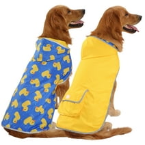 HDE Reversible Dog Raincoat Hooded Slicker Poncho Rain Coat Jacket for Small Medium Large Dogs Yellow Ducks L